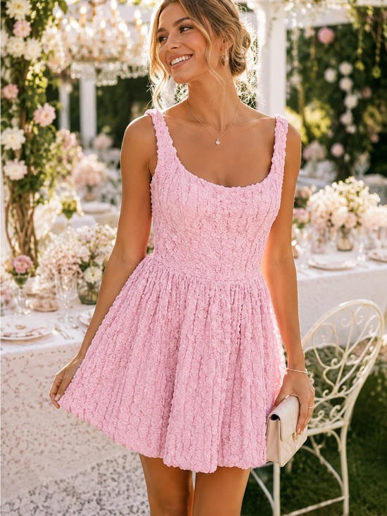 All in Favor Dresses & Skirts - NWT All In Favor Pink Rosette Textured Mini Dress | Coquette Feminine Party